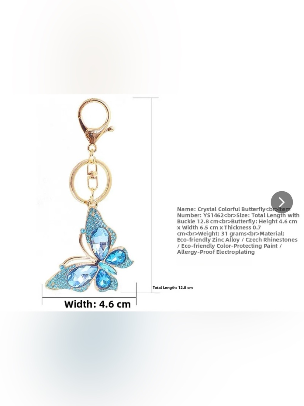 Crystal Butterfly Keychain Gold Plated - Picture 5 of 5